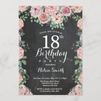 Floral Pink Peonies Calkboard 18 cumpleaños