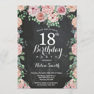Invitación Floral Pink Peonies Calkboard 18 cumpleaños