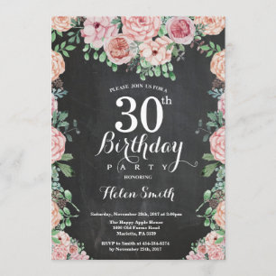 Invitación Floral Pink Peonies Calkboard 30 cumpleaños