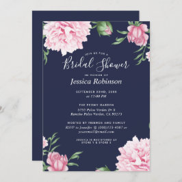 Invitación Floral Pink Peony Background Naval Bridal Shower