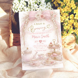 Invitación floral pink watercolor baby shower tea coquette