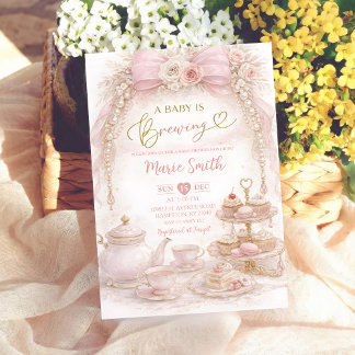 Invitación floral pink watercolor baby shower tea coquette
