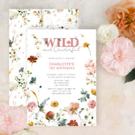 Invitación Floral Pink Wild & Onemaravilloso Chica Primer cum