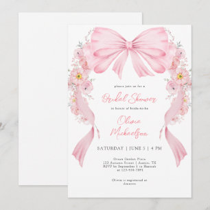 Invitación Floral Pinta rosa Arco Bow Coquette Bridal Shower