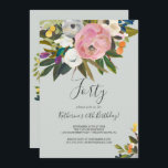Invitación Floral pintada 40 cumpleaños<br><div class="desc">Esta florida invitación de 40 años es perfecta para una fiesta de cumpleaños moderna. El diseño es elegante y romántico,  con hermosas flores de acrílico pintadas en rosa y blanco,  con brotes de color violeta,  azul,  naranja y amarillo.</div>