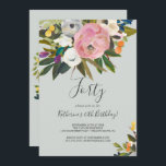 Invitación Floral pintada 40 cumpleaños<br><div class="desc">Esta florida invitación de 40 años es perfecta para una fiesta de cumpleaños moderna. El diseño es elegante y romántico,  con hermosas flores de acrílico pintadas en rosa y blanco,  con brotes de color violeta,  azul,  naranja y amarillo.</div>