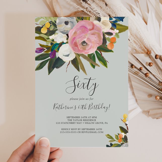 Invitación Floral pintada 60º cumpleaños (Subido por el creador)