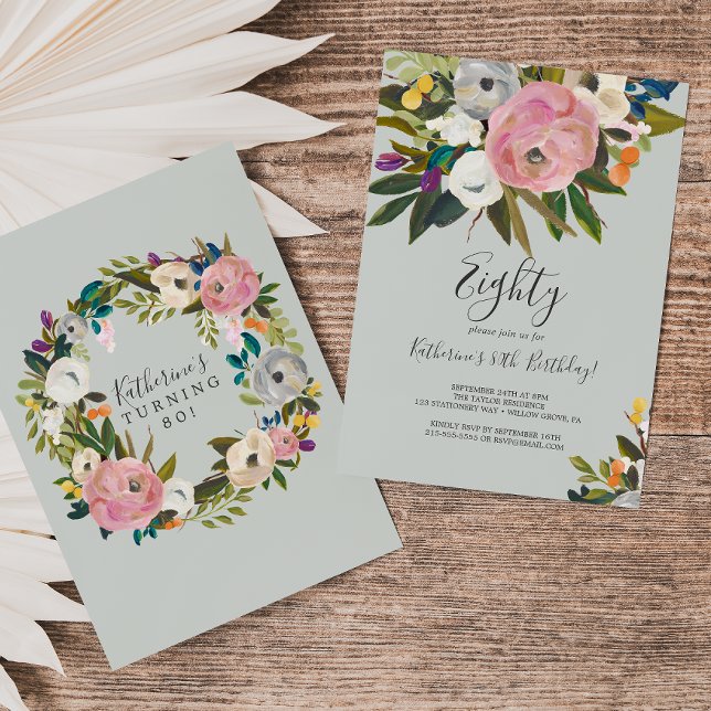 Invitación Floral pintada 80 cumpleaños (Subido por el creador)