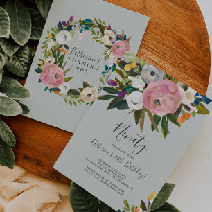 Invitación Floral pintada 90 cumpleaños