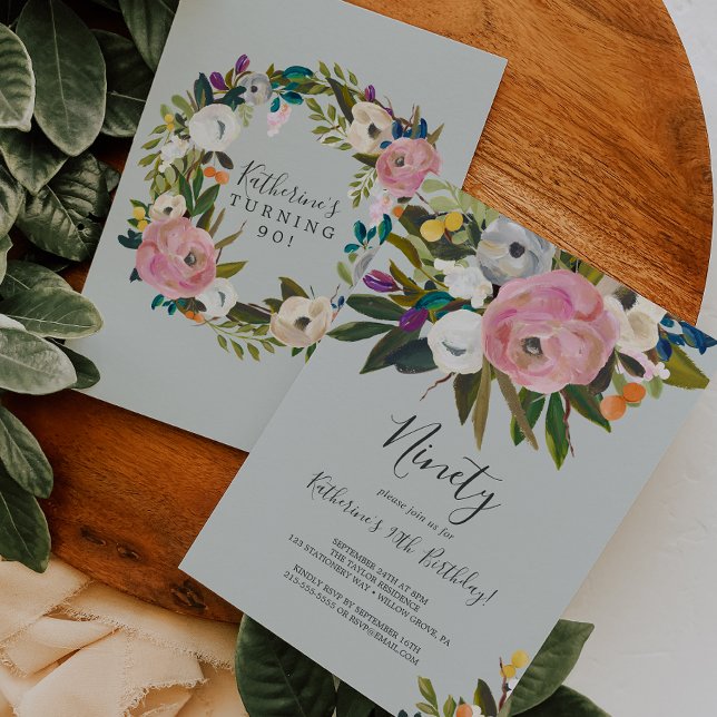 Invitación Floral pintada 90 cumpleaños (Subido por el creador)