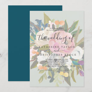 Invitación Floral pintada   Desvanecido Boda de