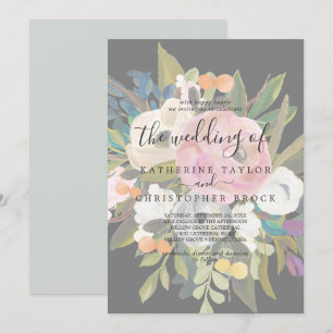 Invitación Floral pintada Gris Oscuro Y Desvanecido El Boda