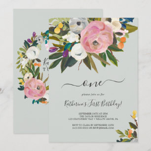 Invitación Floral pintada Primer cumpleaños