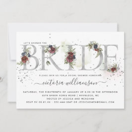 Invitación Floral Plata escarcha de invierno Ducha de novia