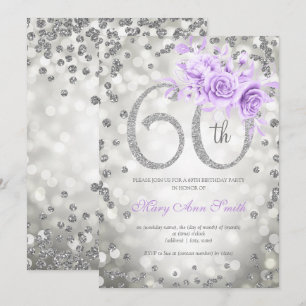Invitación Floral plateada 60º Día de la Luz Glam Púrpura