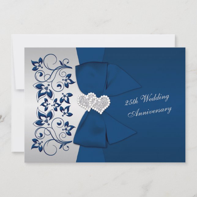 Invitación Floral plateada de RIBBON IMPRESA 25 Aniversario (Anverso)