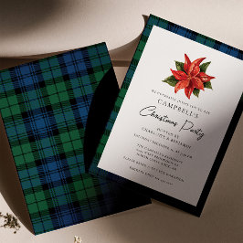 Invitación Floral Poinsettia Plaid Navidades Campbell Tartán