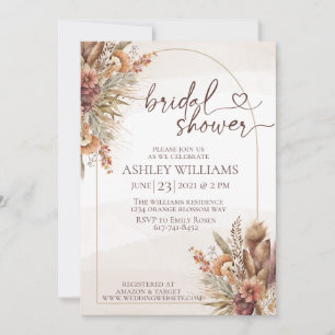 Invitación floral Pompas césped boho novia ducha
