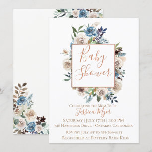 Invitación floral poner crema azul polvorienta de