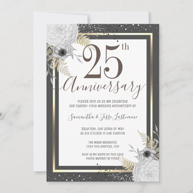 Invitación floral por 25 aniversario de boda (Anverso)