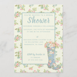 Invitación Floral Primavera Azul Lluvia Boda Ducha