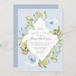 Invitación Floral Primavera Diamante Duste Blue Bridal Shower