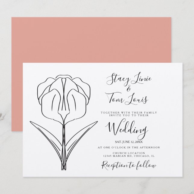 Invitación Floral Primaveral Dibujada a Mano Terro (Anverso / Reverso)