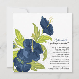 Invitación Floral primaveral ducha nupcial, azul marino