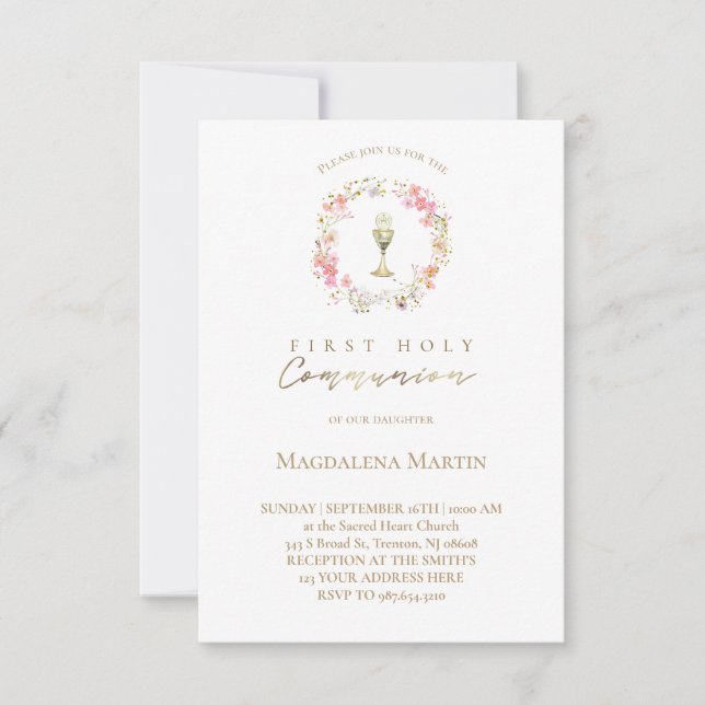 Invitación floral | Primera Comunión Santa (Anverso)
