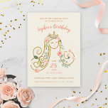Invitación Floral Princess Birthday Photo<br><div class="desc">Personalizar de la fiesta de cumpleaños de su hijo u otro evento mágico. Personalizar el respaldo también. Falsos acentos Purpurinas de oro.</div>