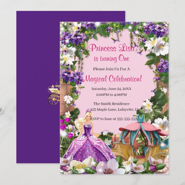 Invitación Floral Princess Enchanted Fairy Tale Cumpleaños (Anverso / Reverso)