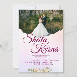 Invitación Floral Purple and Pink Elegance Wedding with Photo