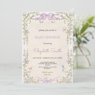Invitación Floral purple babyshower party invitation
