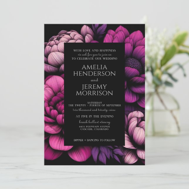 Invitación Floral Purple Bold (Anverso de pie)