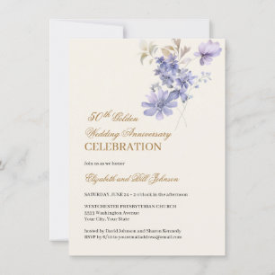 Invitación Floral Purple Gold 50 aniversario Boda