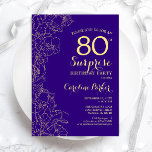 Invitación Floral Purple Gold Surprise Fiesta de Cumpleaños 8