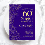 Invitación Floral Purple Gold Surprise Fiesta de cumpleaños n<br><div class="desc">Floral Purple Gold Sorpresa 60th Birthday Party Invitation. Diseño moderno minimalista con acentos botánicos y tipo de letra de escritura tipográfica. Sencilla tarjeta de invitación floral perfecta para una elegante celebración de cumpleaños sorpresa femenina. Se puede personalizar a cualquier edad.</div>