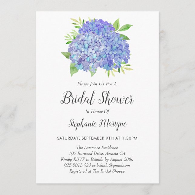 Invitación Floral Purple Hydrangea Bouquet Briquet Shower (Anverso)