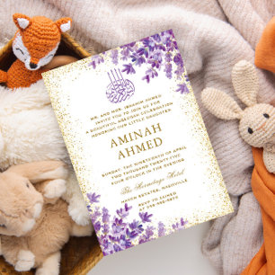 Invitación Floral Purple Lavender Islamic Aqiqa Aqeeqa Baby