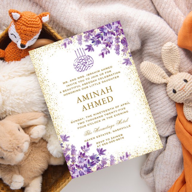 Invitación Floral Purple Lavender Islamic Aqiqa Aqeeqa Baby (Subido por el creador)