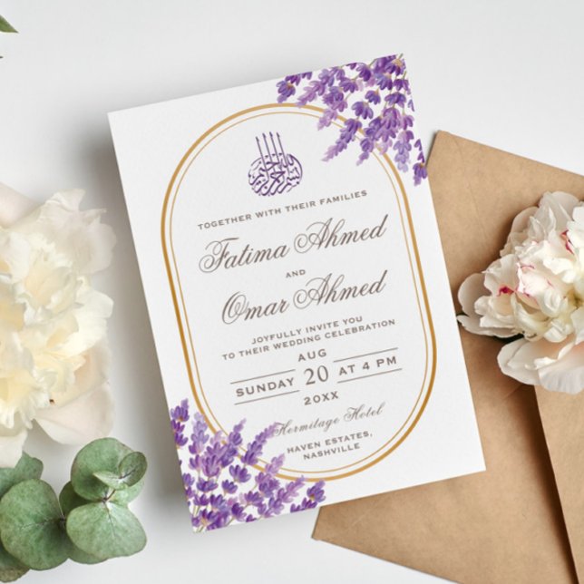 Invitación Floral Purple Lavenders Boda musulmana islámica (Subido por el creador)