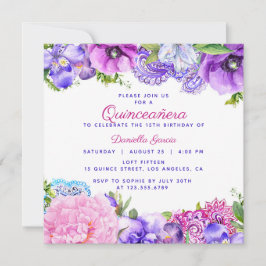 Invitación Floral Purple Paisley Quinceañera moderna