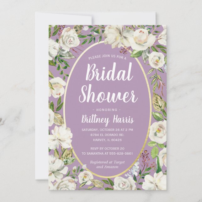 Invitación Floral Purple Spring Garden Bridal Shower Brunch (Anverso)