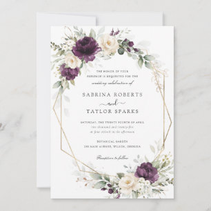 Invitación Floral Purple White Plum Greeneration Gold Boda