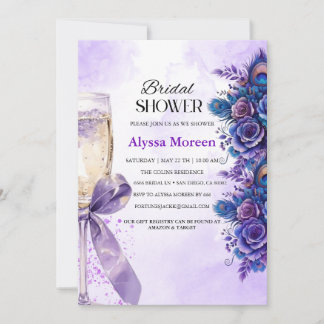 Invitación Floral púrpura clásica y ducha de novias con cinta