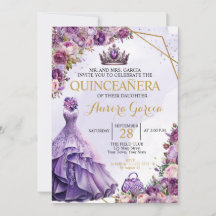 Invitación floral púrpura de Quinceañera