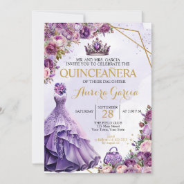 Invitación floral púrpura de Quinceañera