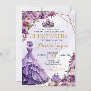Invitación floral púrpura de Quinceañera