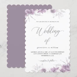 Invitación Floral púrpura delgada con Boda caligráfico