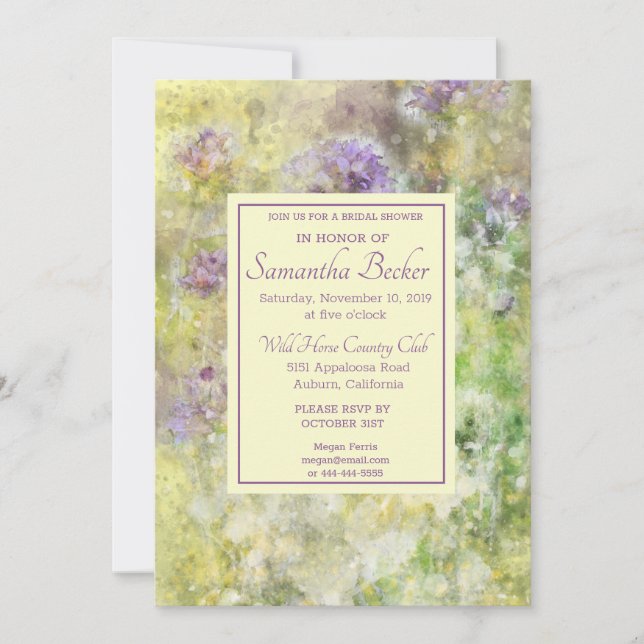 Invitación Floral púrpura elegante (Anverso)